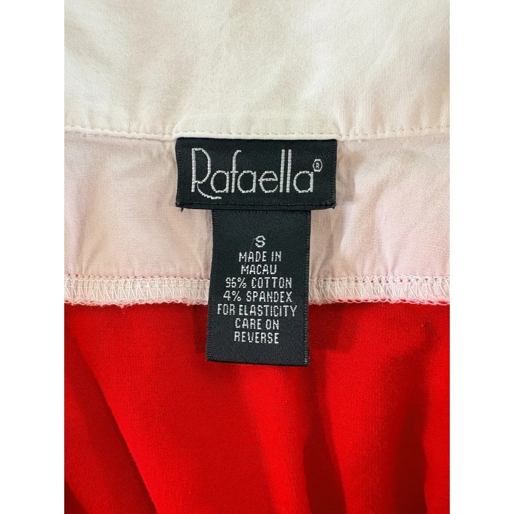 Rafaella Women's Red V-Neck Blouse Shirt with White Collar and Cuffs Size Small